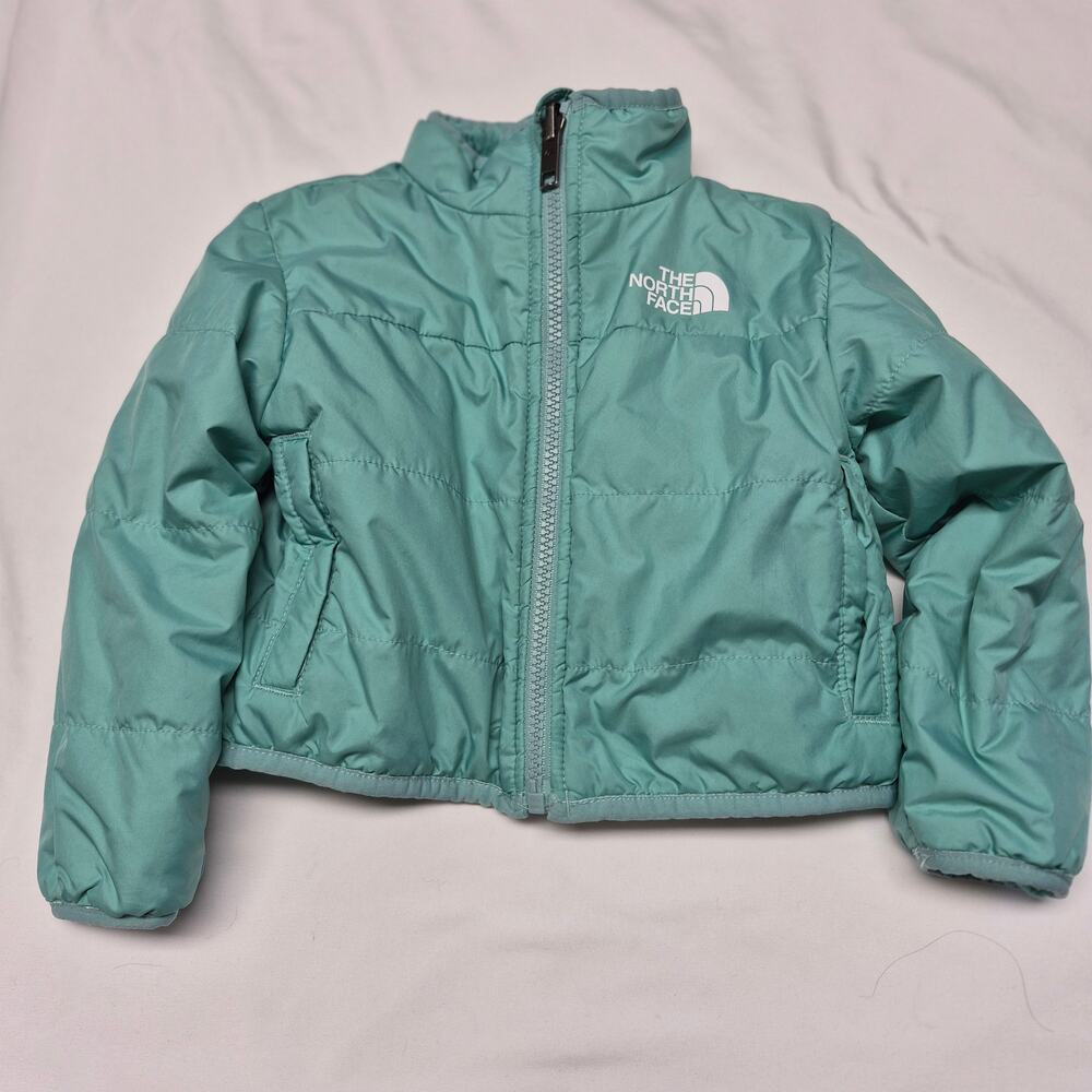 The North Face Reversible Mossbud Jacket Girls 2T Teal Fleece Puffer Coat